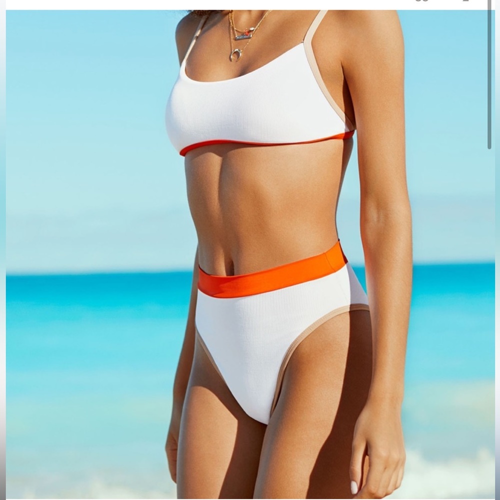 L*Space white bikini with orange and tan trim in XS